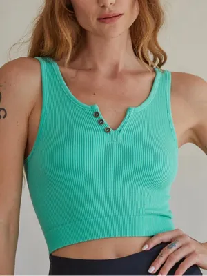 By Together  Seamless Square Neck Button Down Crop Tank thumbnail 1