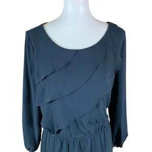 Deletta Alee Anthropologie Black Ruffle Long Sleeve Peplum‎ Top Womens Medium thumbnail 2
