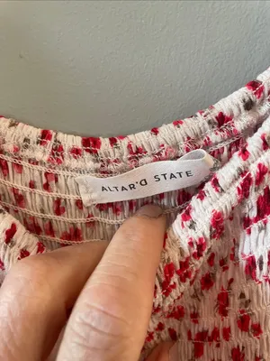 Altar'd State White Maxi Dress with Red + pink Floral Print and Puff Sleeves thumbnail 3