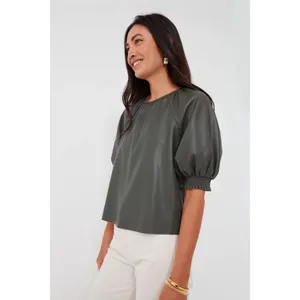 SAYLOR Juana Top Faux Leather Sage Gray Puff Sleeves Solid Streetwear Large‎ thumbnail 5