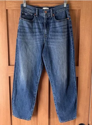Evereve Ever Vintage Barrel Jeans Bowed Leg High Rise Dark Blue Women’s size 28 thumbnail 1
