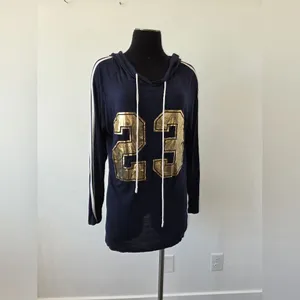 Free Kisses 23 Plus Size 1X Navy Hooded Sweatshirt Lightweight Sporty Casual thumbnail 2