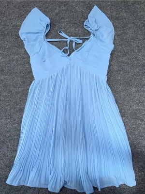 Lulu's Amalfi Coast Light Blue Pleated Flutter Sleeve Mini Dress thumbnail 5