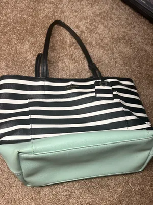 kate spade New York Black & Cream Striped Tote with Mint Base thumbnail 1