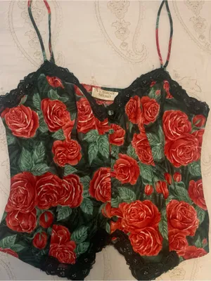 Victoria's Secret Red Rose Satin Lace Cami Gold Label Ladies Size Med Vintage thumbnail 1