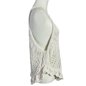 Free People Retro 70s Beachy Crochet Sea Song Sweater Tank Tunic Medium Neutral thumbnail 7