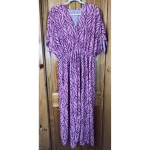 Cupshe‎ NWT Abstract Leaf Print Maxi Dress Maroon Pink V-Neck BeacH XL Boho thumbnail 3