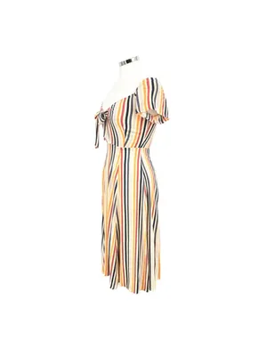 Leith Striped Tie-Front Midi Dress Multicolor Short Sleeves Size XS Coastal Boho thumbnail 4