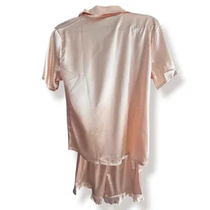 Womens Satin Pajama Set Champagne Pink Short Sleeve Loungewear NEW Bridal Sleep thumbnail 10