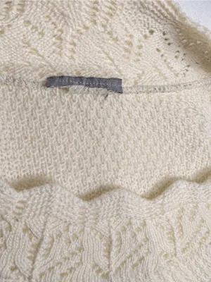 Vintage Ivory Pointelle Knit Flutter Sleeve Scalloped Sweater Top thumbnail 7