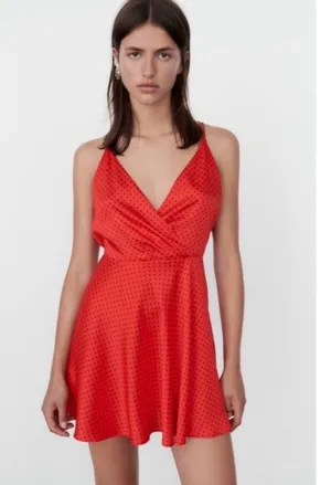 Zara Polka dot mini dress red medium thumbnail 3
