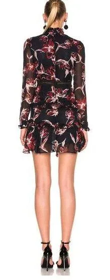 Nicholas French Floral Mini Dress Size 2 Silk Long Sleeve Ruffle Aline High Neck thumbnail 2