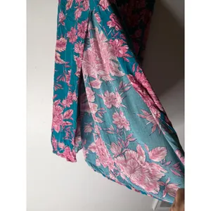 Abel the Label Teal Pink Floral Maxi Skirt High Slit Boho Rayon Womens Size M thumbnail 3