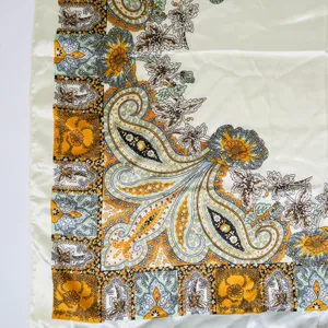 Cream Paisley Floral Scarf Wraps Gold thumbnail 4