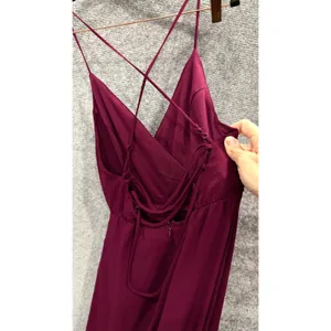 Lulus Women Maxi Dress S Burgundy Cascading Ruffles Lace Up Back 66642 thumbnail 4