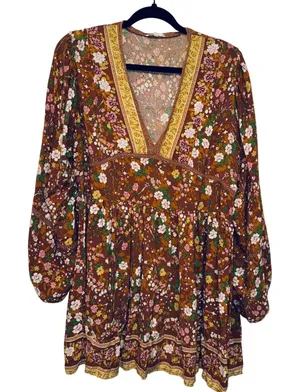 166 | Easel Women‎ L Boho Floral Babydoll Crochet Trim Dress Peasant Cottagecore thumbnail 1