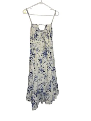 🌸 Lulus‎ Mykonos Mood Ivory Floral Print Tie Strap Tiered Midi Dress Size M 🌸 thumbnail 6