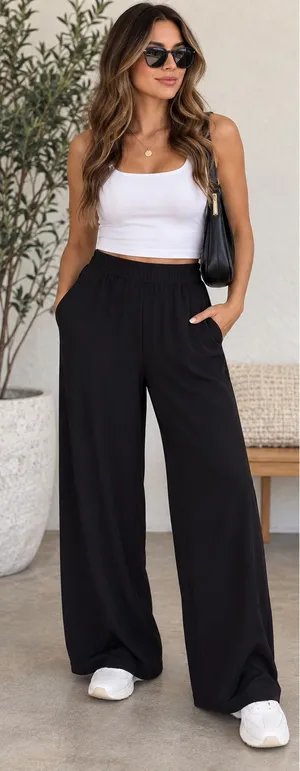 Fabletics Black Wide-Leg‎ Jumpsuit-Style Pants thumbnail 1