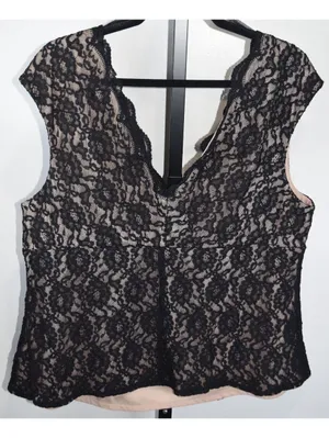 My Favorite Things by Colleen Lopez Black Floral Lace Overlay V Neck Top 2X thumbnail 2