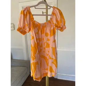 Free People Mila Floral Mini Dress S Boho‎ Puff Sleeve Smocked Pink Orange Beach thumbnail 2
