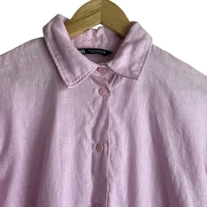 Zara Women Coastal Beachy Linen‎ Button Up Top M Pink Smocked Back Minimalist thumbnail 3
