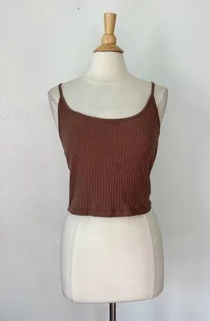 Old Navy Solid Brown Textured Sleeveless Crop Top thumbnail 1
