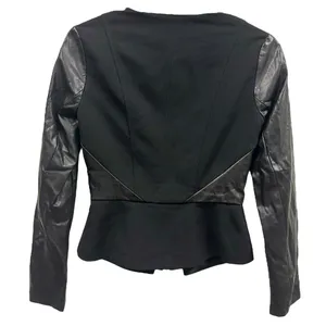 Black Faux Leather Rayon Blend Zip Up Lined Peplum XOXO Blazer Jacket Womens XS thumbnail 2