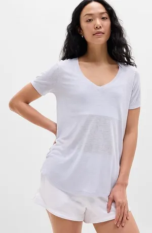 Athleta breezy scoop Light Blue V-Neck Tee short sleeve top thumbnail 1