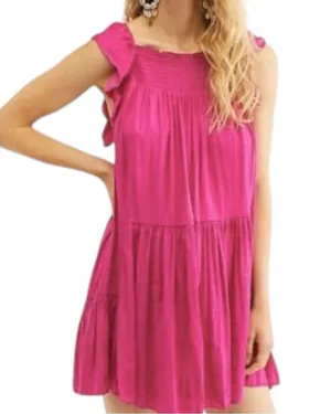 Free People Women’s XS Fuchsia Pink Want Your Love Ruffled Hems Tie Back Dress thumbnail 1