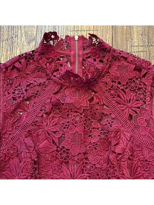 Bardot Eleni Eyelet Lace‎ Mini Dress Burgundy Size 4 EUC thumbnail 4