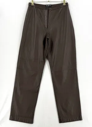 MixIt Vintage Brown Genuine Leather Pants Women 12 High Rise Straight Leg 90s thumbnail 1