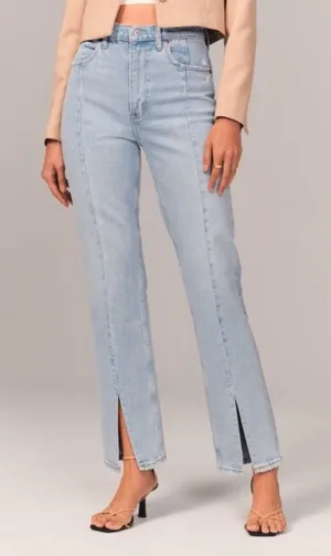 Abercrombie & Fitch The 90’s Straight Ultra High Rise Split Hem Jeans thumbnail 1