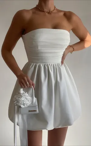 New Showpo Shaima Mini Dress Strapless Bubble Hem Dress Size Large MSRP $99 thumbnail 1