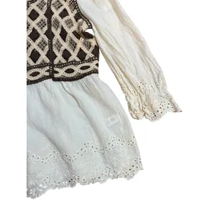 Crochet Lace Peplum Top Ivory Brown Eyelet‎ Sz XL thumbnail 9