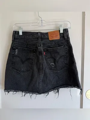 Levi's Black Distressed Denim Skirt with Raw Hem thumbnail 2