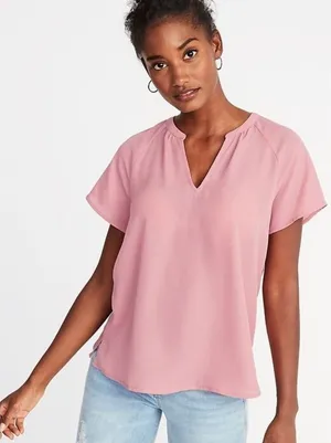 Womens Old Navy Relaxed Split Neck Top Blouse in Mauving On Up - Sz L thumbnail 1