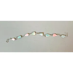 Silver Blue Pink Pastel Beaded Crystal Gemstone Charm Bracelet Jewelry 🩵🩷 thumbnail 3