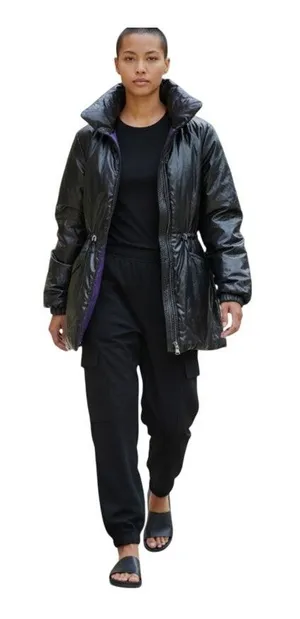 Simply Vera Wang 90s Black Utility Puffer Jacket with Purple Lining size Medium thumbnail 1