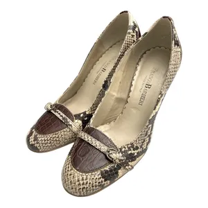 Franco Barbieri Italian Snakeskin Croc Trim Heeled Loafer Pumps 6.5 M thumbnail 4
