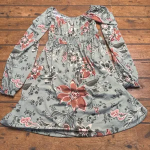 SO Green Floral Dress Casual Long Sleeve Size X Small XS‎ thumbnail 2