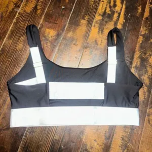 PE Nation black and white strappy Athleisure L sports bra thumbnail 2