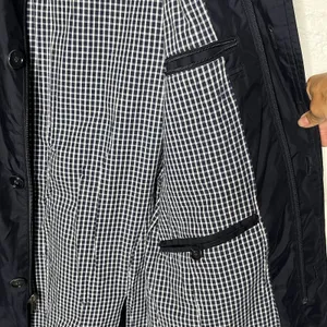 Lands' End Women's Navy Blue Long Zipper Button Gingham Lined‎ Trench Coat Small thumbnail 4