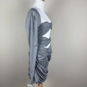 House‎ of CB Mini Dress Womens L+ 10/12 Camille Grey Silk Cutout Ruched Sexy thumbnail 6