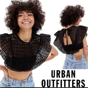 Urban Outfitters Eva Black Eyelet Ruffle Crop Top Sz-S thumbnail 5