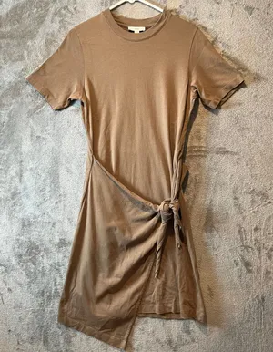 Vince Tie-Waist T-Shirt Dress Minimalist Taupe Casual Everyday‎ Style Size XS thumbnail 1
