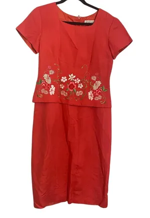Jessica‎ Howard Pink Linen Blend Embroidered Sheath Dress 8 Spring Church Garden thumbnail 1