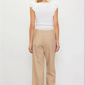 Skies Are Blue Small Tan Linen Cropped High Rise Pin Striped Pants‎ 73976 Latte thumbnail 7