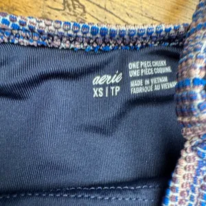 Aerie One Piece Cheeky Swimsuit Blue Textured Knit String‎ Tie XS thumbnail 4