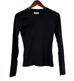 Madewell black place scoop neck plain solid black long sleeve top rib size small thumbnail 1