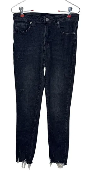 Risen Women's Jeans‎ Mid Rise Raw Hem Skinny RDP1420 Denim Dark Wash Black 28/7 thumbnail 1